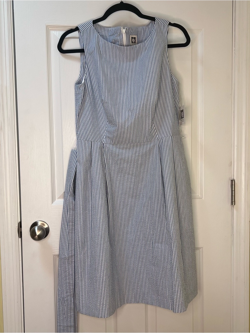 Anne Klein NWT Seersucker Sleeveless Sheath Dress Size 6 Coastal Beach Preppy
